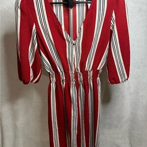 Enfocus Studio Red and White Long Sleeve Dress